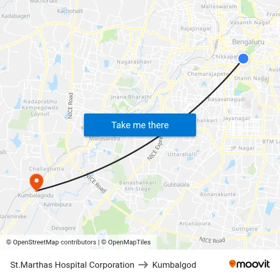 St.Marthas Hospital Corporation to Kumbalgod map
