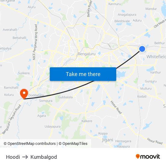 Hoodi to Kumbalgod map