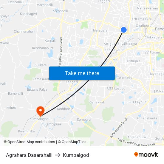 Agrahara Dasarahalli to Kumbalgod map