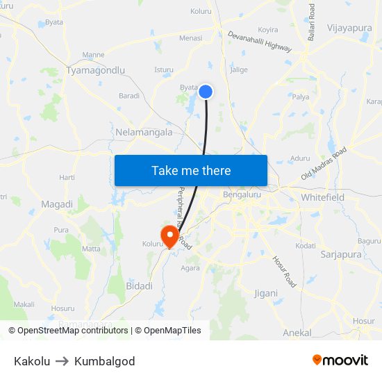 Kakolu to Kumbalgod map