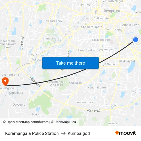 Koramangala Police Station to Kumbalgod map