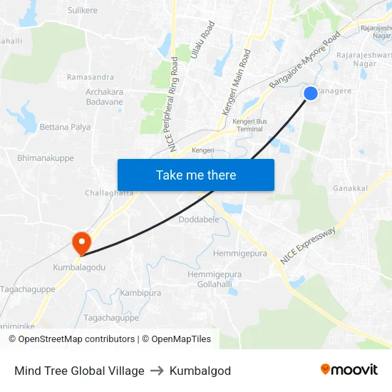 Mind Tree Global Village to Kumbalgod map