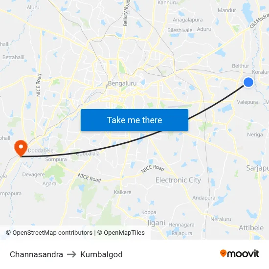 Channasandra to Kumbalgod map
