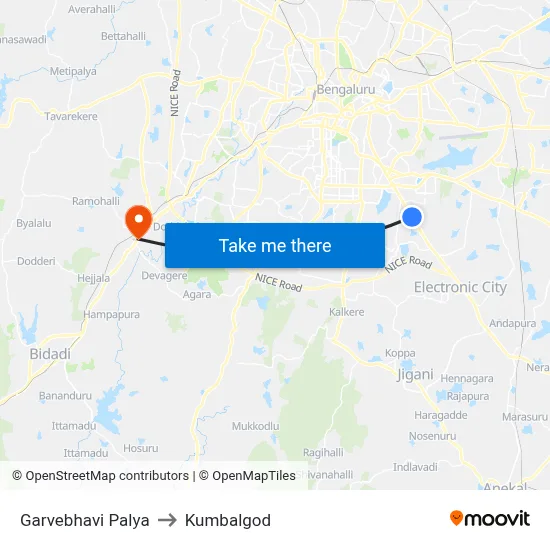 Garvebhavi Palya to Kumbalgod map