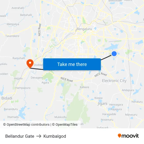 Bellandur Gate to Kumbalgod map