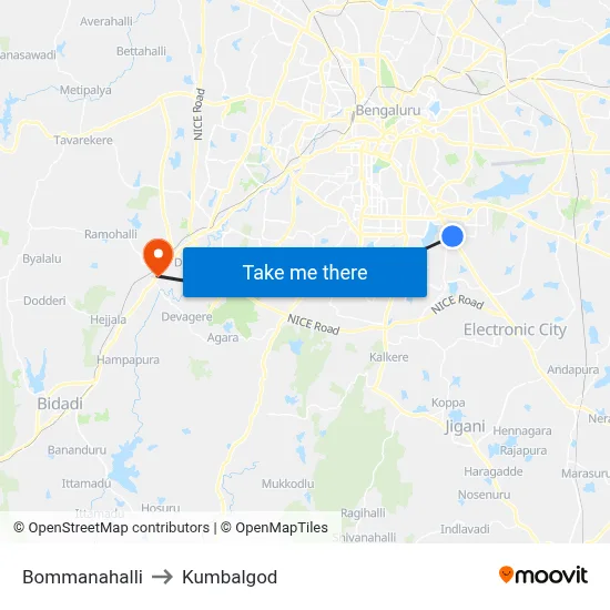 Bommanahalli to Kumbalgod map