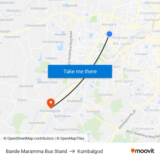 Bande Maramma Bus Stand to Kumbalgod map