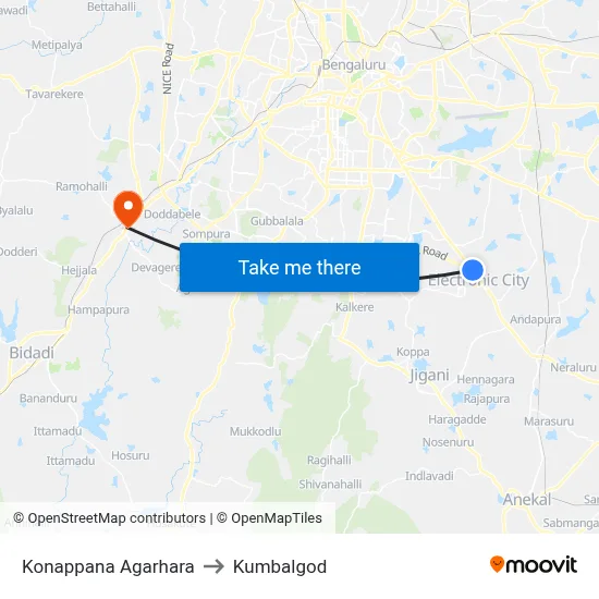 Konappana Agarhara to Kumbalgod map