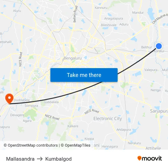 Mallasandra to Kumbalgod map
