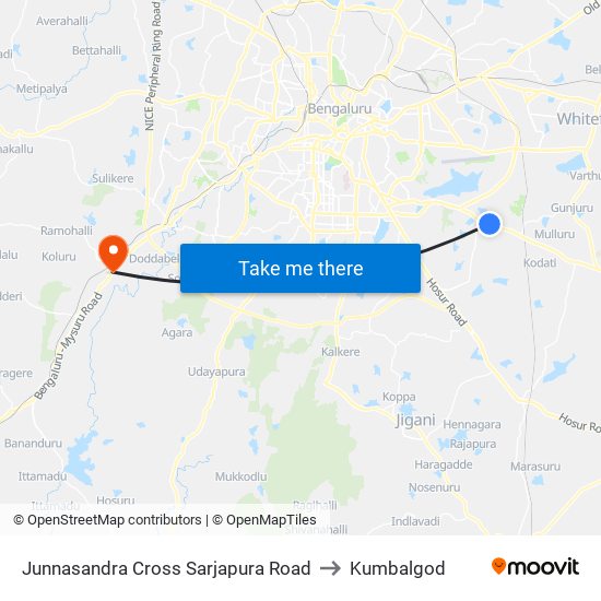 Junnasandra Cross Sarjapura Road to Kumbalgod map