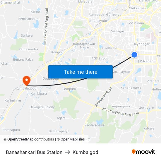 Banashankari Bus Station to Kumbalgod map