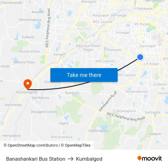 Banashankari Bus Station to Kumbalgod map