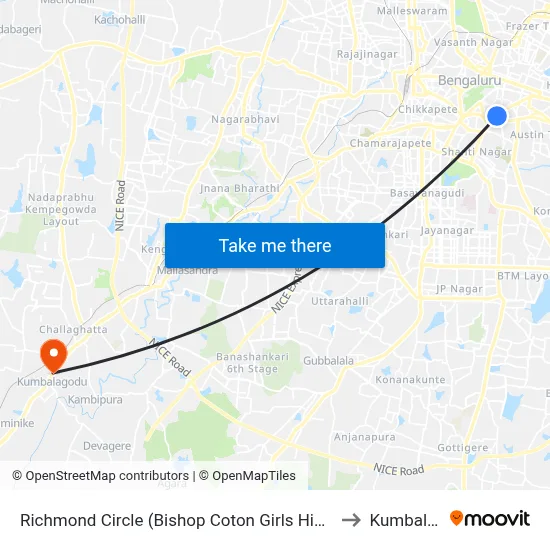 Richmond Circle (Bishop Coton Girls High School) to Kumbalgod map