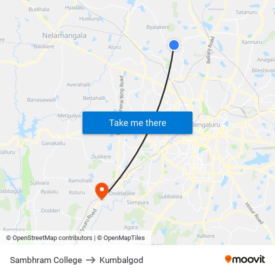 Sambhram College to Kumbalgod map