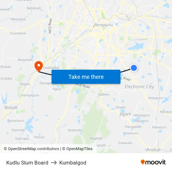 Kudlu Slum Board to Kumbalgod map
