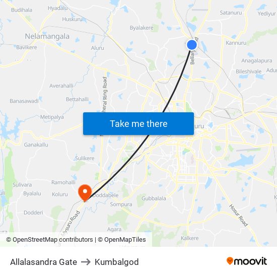 Allalasandra Gate to Kumbalgod map