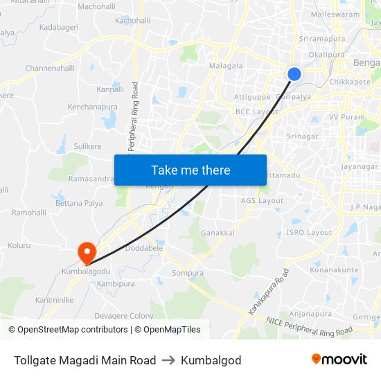 Tollgate Magadi Main Road to Kumbalgod map