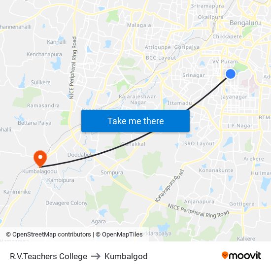 R.V.Teachers College to Kumbalgod map