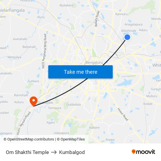 Om Shakthi Temple to Kumbalgod map