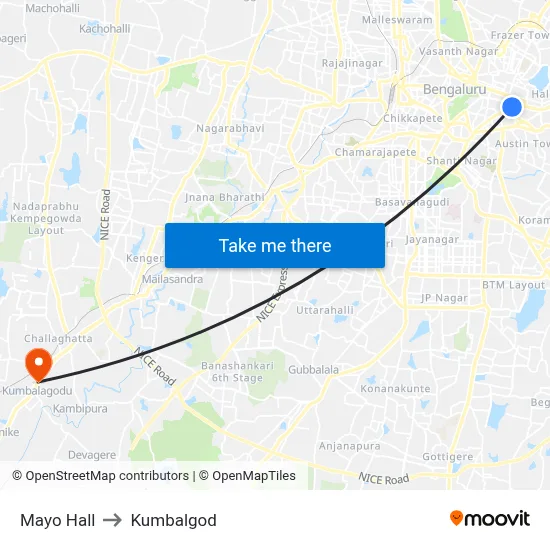 Mayo Hall to Kumbalgod map