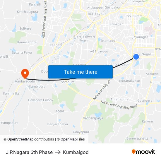 J.P.Nagara 6th Phase to Kumbalgod map