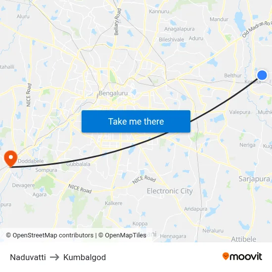 Naduvatti to Kumbalgod map