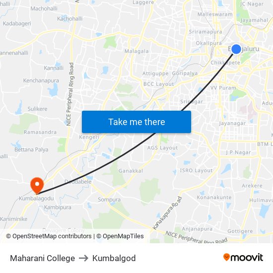 Maharani College to Kumbalgod map