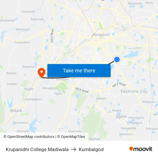 Krupanidhi College Madiwala to Kumbalgod map