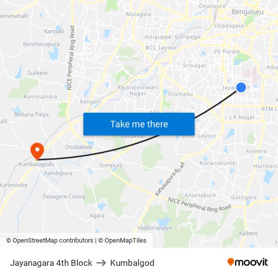 Jayanagara 4th Block to Kumbalgod map