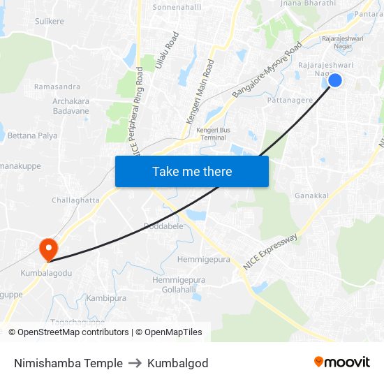 Nimishamba Temple to Kumbalgod map