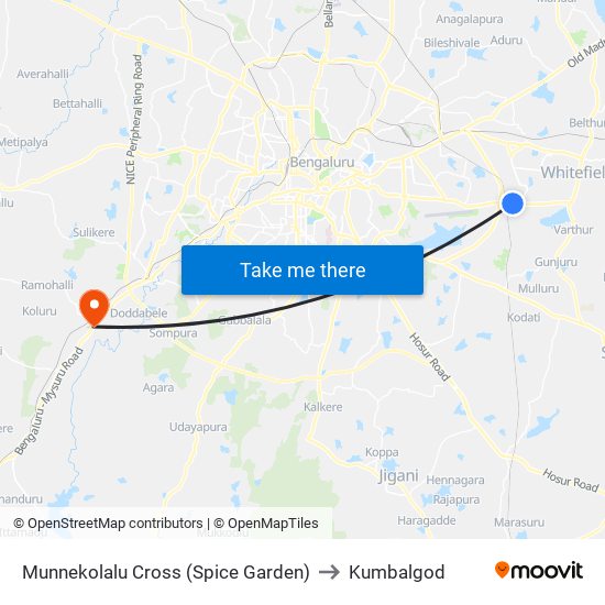 Munnekolalu Cross (Spice Garden) to Kumbalgod map