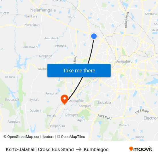 Ksrtc-Jalahalli Cross Bus Stand to Kumbalgod map