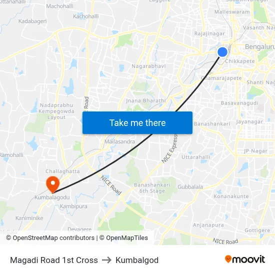 Magadi Road 1st Cross to Kumbalgod map