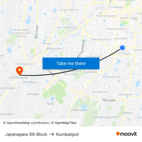 Jayanagara 5th Block to Kumbalgod map