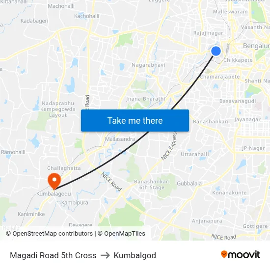 Magadi Road 5th Cross to Kumbalgod map