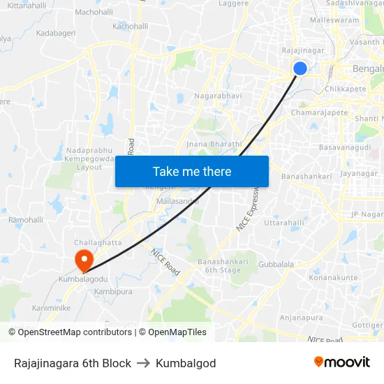 Rajajinagara 6th Block to Kumbalgod map