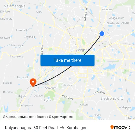 Kalyananagara 80 Feet Road to Kumbalgod map