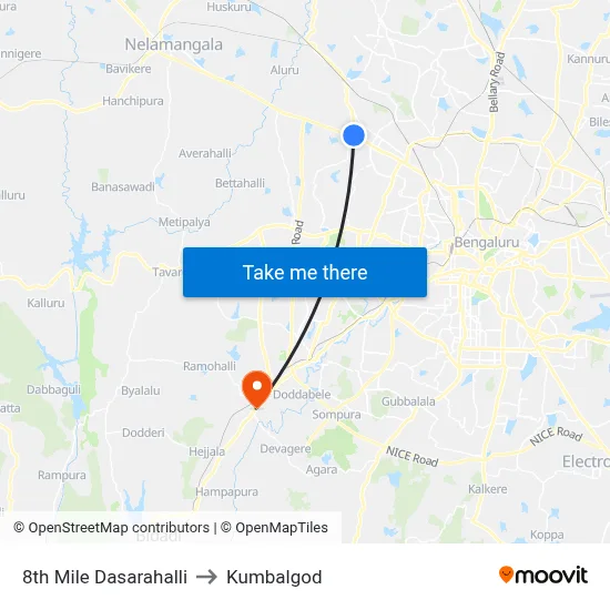 8th Mile Dasarahalli to Kumbalgod map