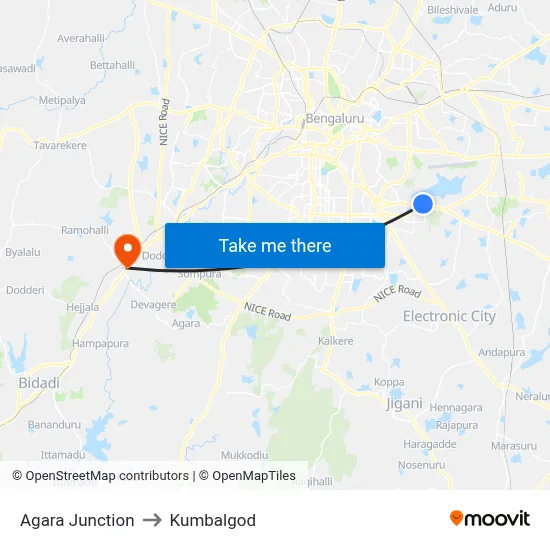 Agara Junction to Kumbalgod map