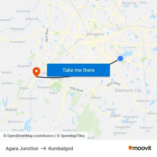Agara Junction to Kumbalgod map