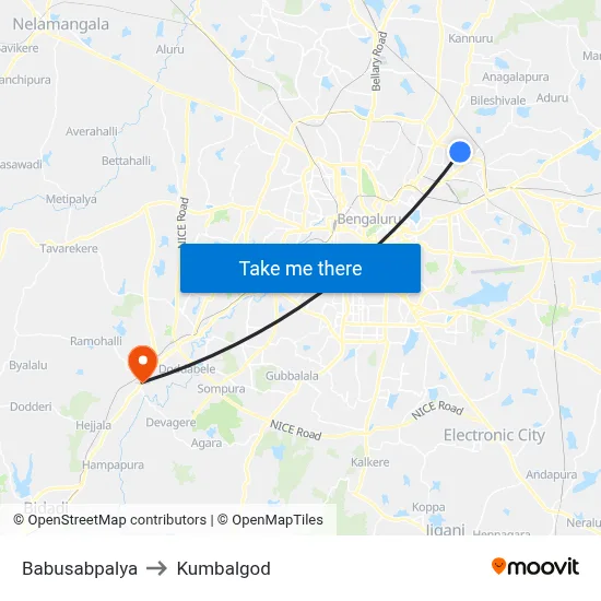 Babusabpalya to Kumbalgod map