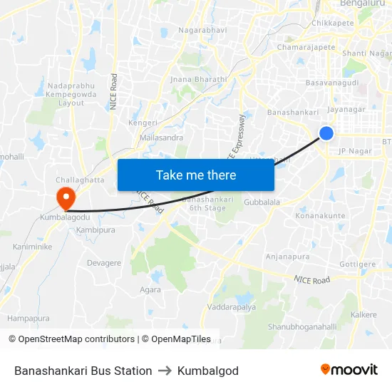Banashankari Bus Station to Kumbalgod map