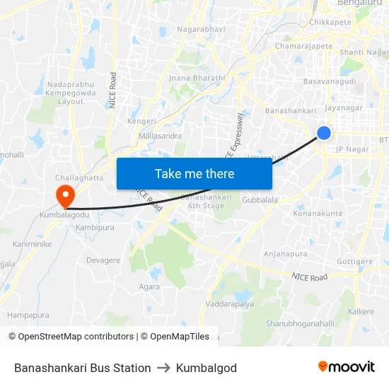 Banashankari Bus Station to Kumbalgod map