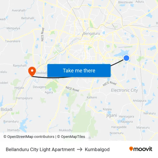 Bellanduru City Light Apartment to Kumbalgod map