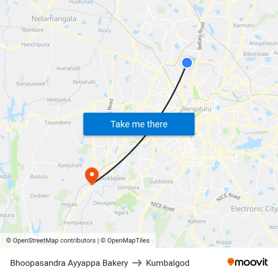 Bhoopasandra Ayyappa Bakery to Kumbalgod map