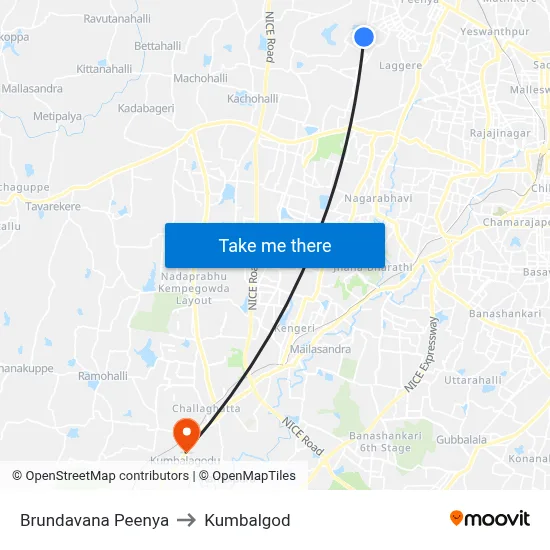 Brundavana Peenya to Kumbalgod map