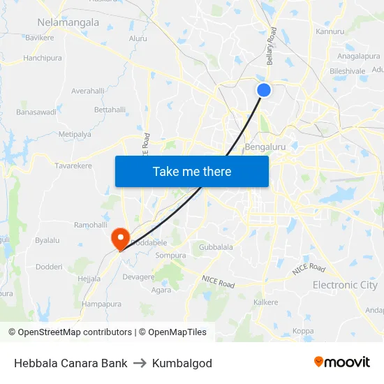 Hebbala Canara Bank to Kumbalgod map
