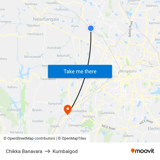 Chikka Banavara to Kumbalgod map