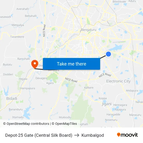 Depot-25 Gate (Central Silk Board) to Kumbalgod map