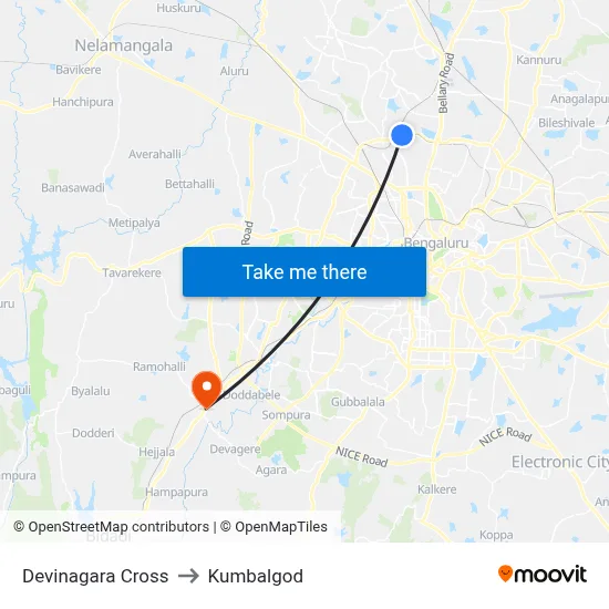 Devinagara Cross to Kumbalgod map